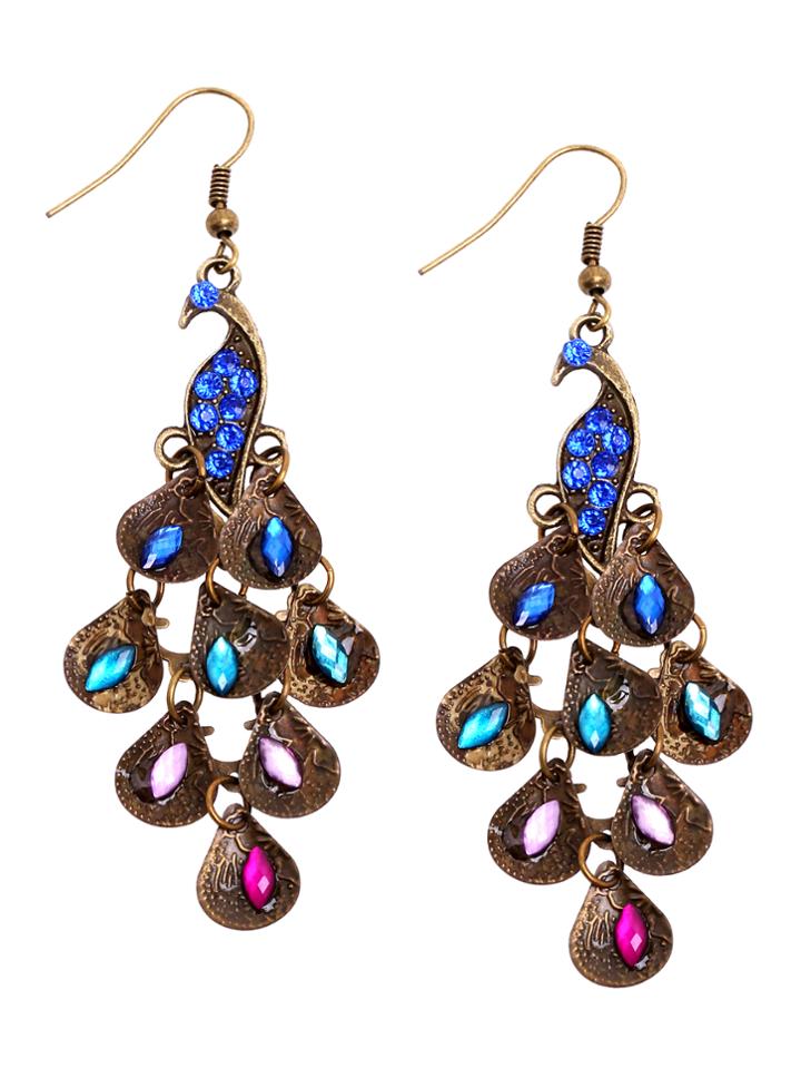 Romwe Royal Blue Peacock National Style Drop Earrings