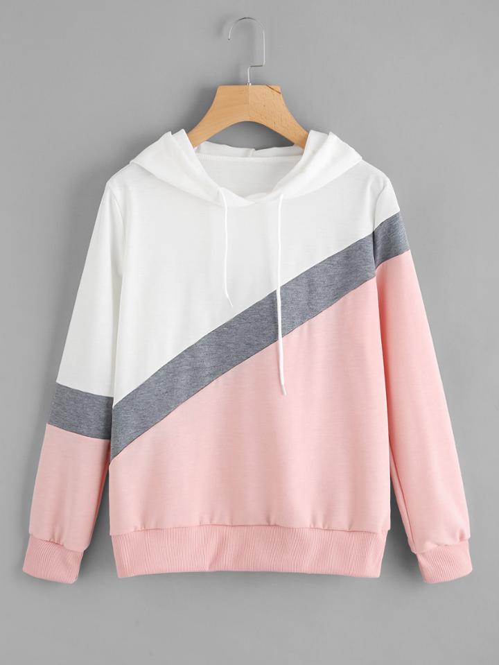 Romwe Cut And Sew Hooded Sweatshirt