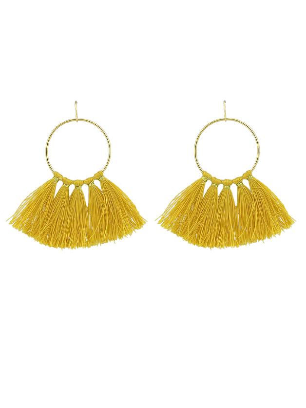 Romwe Yellow Ethnic Style Bohemian Earrings Gold-color Circle With Colorful Long Tassel