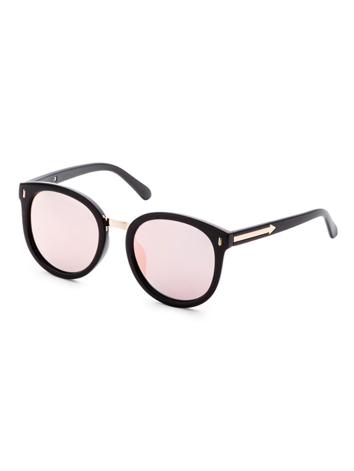 Romwe Black Frame Rose Gold Lens Metal Trim Sunglasses