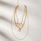 Romwe Shell & Coin Pendant Layered Chain Necklace 1pc
