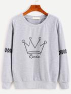 Romwe Heather Grey Crown Print Sweatshirt