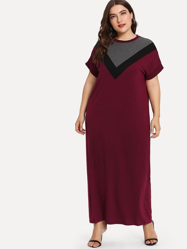Romwe Chevron Print Colorblock Dress