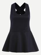 Romwe Navy Crisscross Back Peplum Top