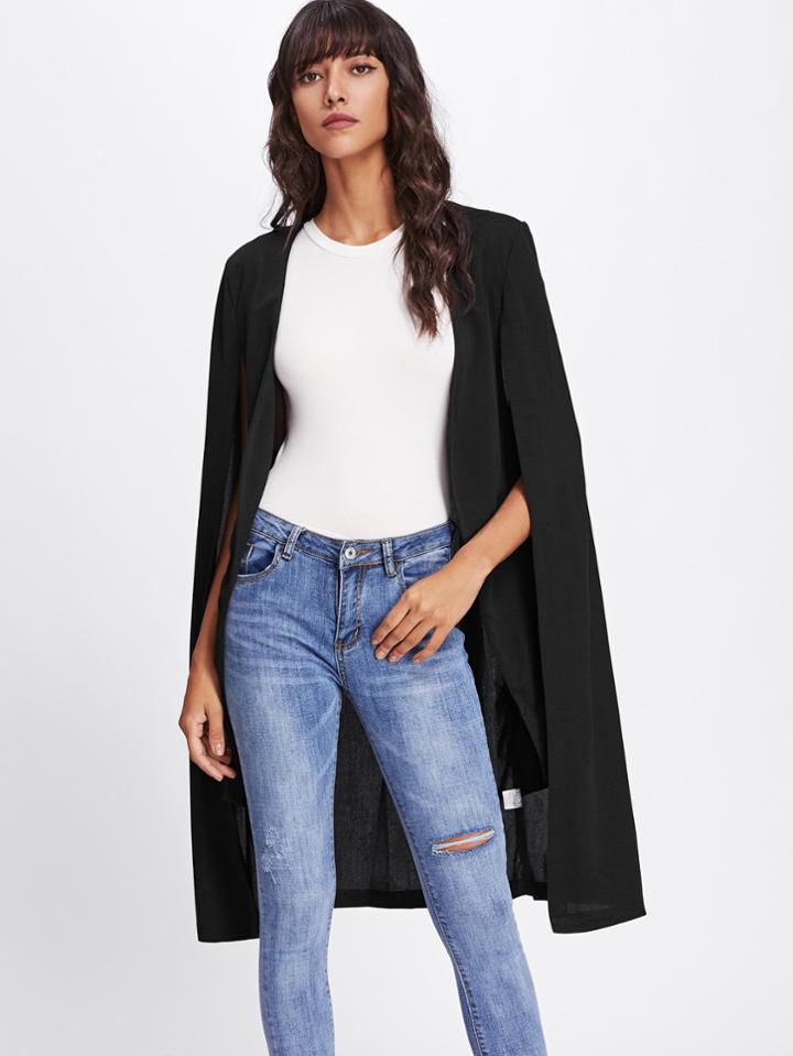 Romwe Knee Length Open Front Shawl Coat