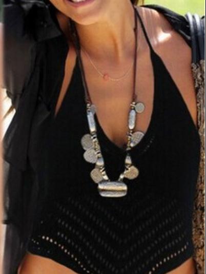 Romwe Halter Eyelet Sweater Black Cami Top