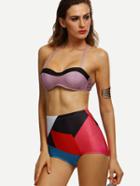 Romwe Multicolor Halter Neck High Waist Bikini Set