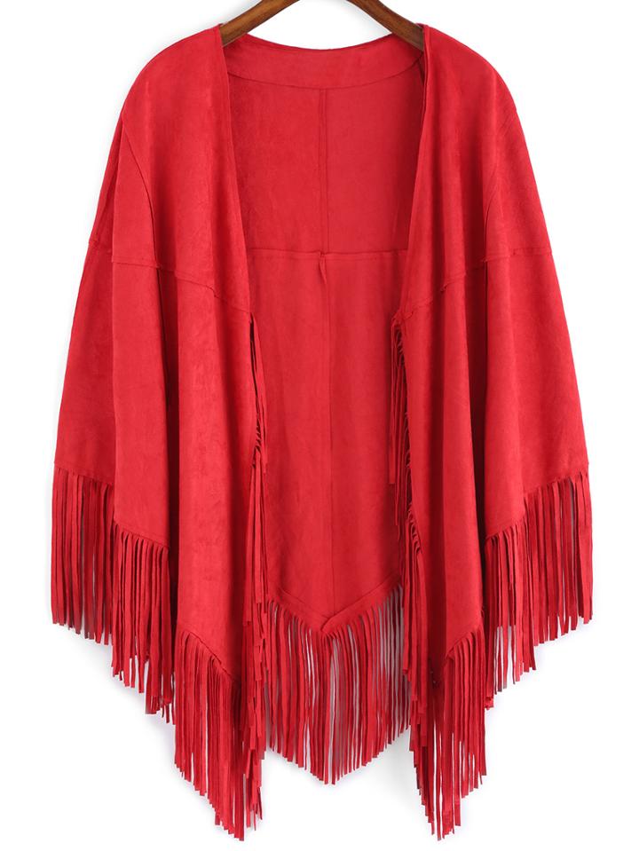 Romwe Tassel Suede Red Cape