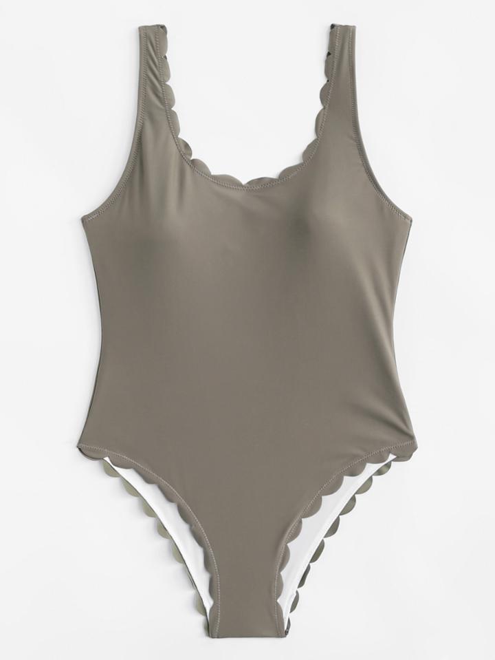Romwe Scallop Trim Swimsuit