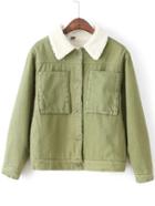 Romwe Army Green Button Jacket With Faux Shearling Lining