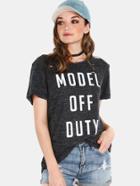 Romwe Distressed Model Off Duty Tee Charcoal