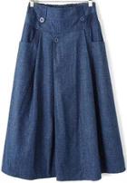 Romwe Elastic Waist With Pockets Blue Skirt
