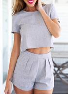 Romwe Short Sleeve Crop Top With Slim Shorts