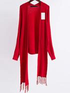 Romwe Red Long Sleeve Fringe Poncho Sweater
