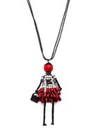 Romwe Black Movable Doll Pendant Beaded Necklace