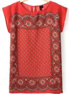 Romwe Totem Print Slim Red T-shirt