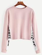 Romwe Pink Contrast Letter Print Sweatshirt