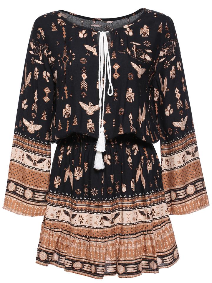 Romwe Eagle Print Lace Up Dress