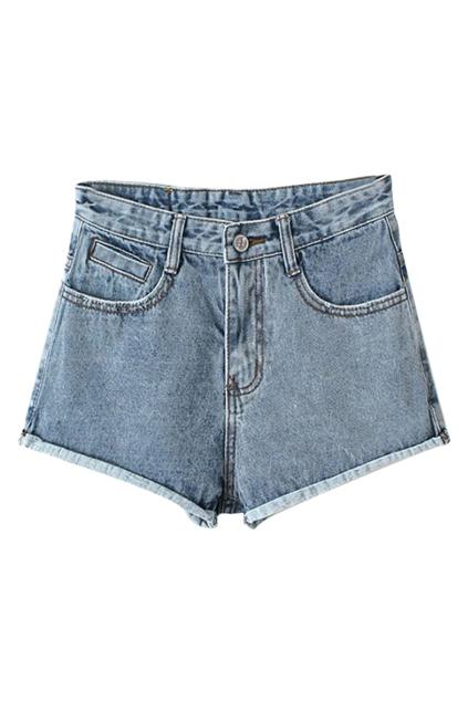 Romwe Distressed Ribbed Hems Shorts