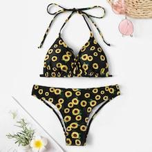 Romwe Random Sun Flower Halter Bikini Set