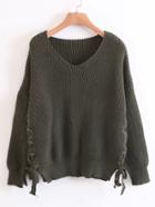 Romwe Lace Up Side V Cut Sweater