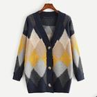 Romwe Plus Geometric Print Single Breasted Sweater