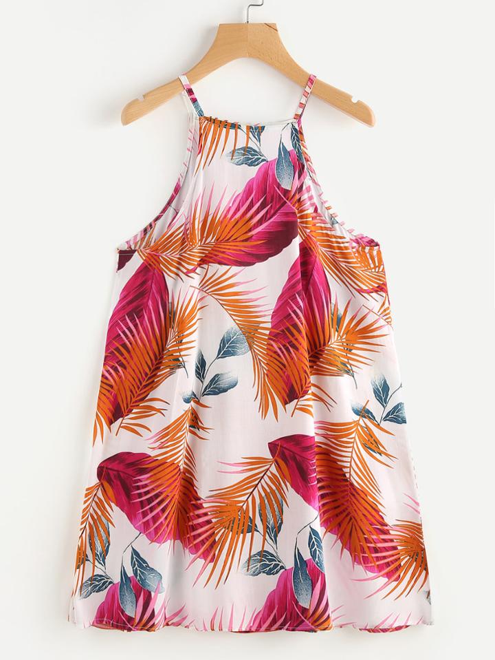 Romwe Leaves Print Cami Dress
