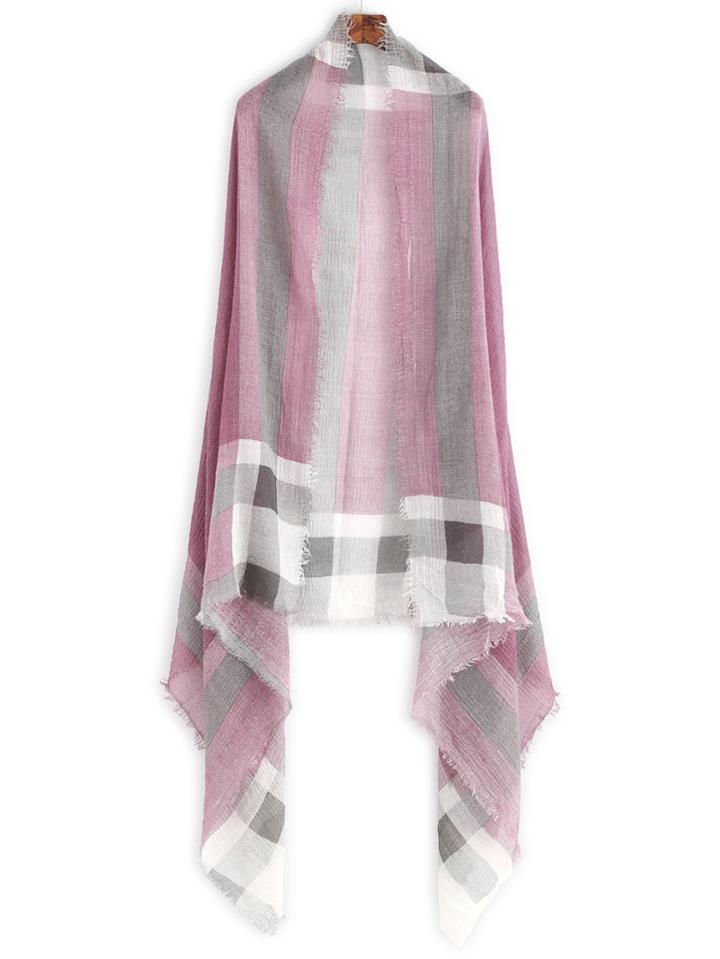 Romwe Purple Plaid Raw Edge Shawl Scarf