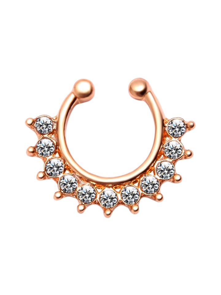 Romwe Gold Plated Rhinestone Nose Ring