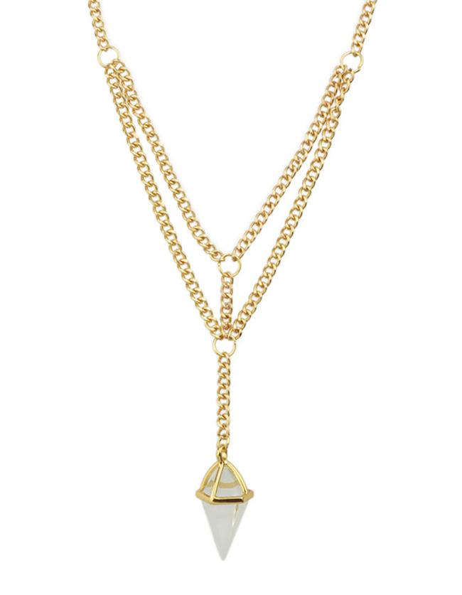 Romwe Gold Plated Chain Rhinestone Necklace
