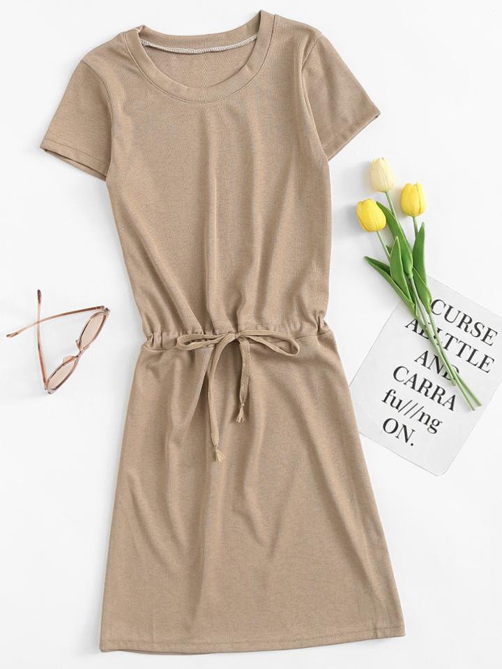 Romwe Drawstring Waist Casual Dress