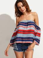 Romwe Multicolor Striped Off The Shoulder Blouse