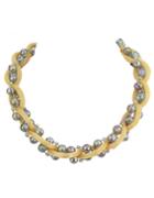 Romwe Gold Gray Plated Chain Beads Braided Colalr Necklace
