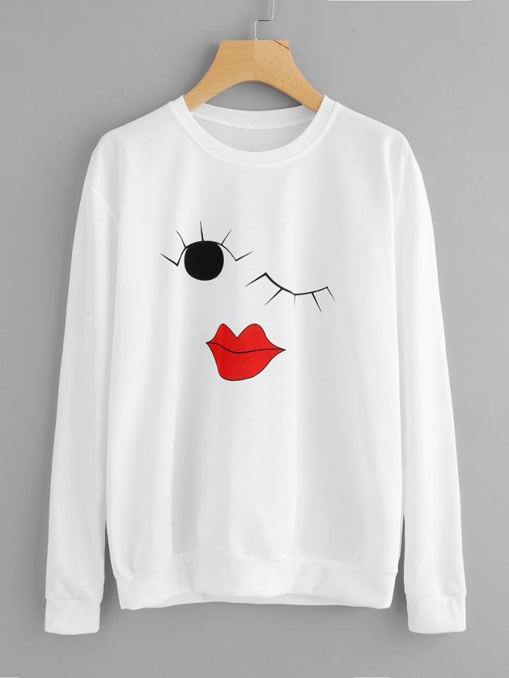 Romwe Eye Lips Print Sweatshirt