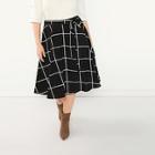 Romwe Plus Self Belted Plaid Flare Skirt