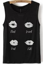 Romwe Sleeveless Lip Letters Print T-shirt