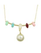 Romwe Colorful Enamel Hanging Pearl Necklace