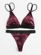 Romwe Double Straps Velvet Bikini Set