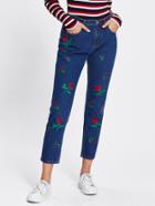 Romwe Allover Flower Embroidery Front Jeans