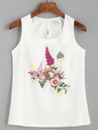 Romwe White Sea Creature Print Tank Top