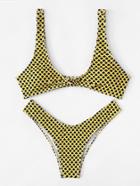 Romwe Geometric Pattern Knot Bikini Set