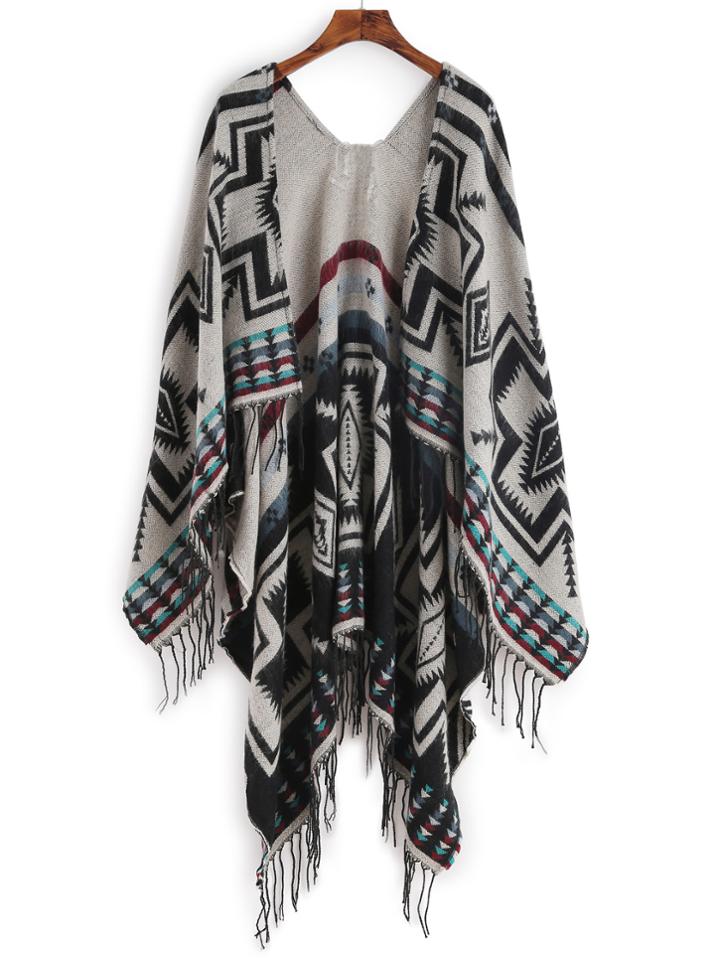 Romwe Vintage Tribal Print Long Fringe Shawl Scarf