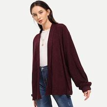Romwe Bishop Sleeve Solid Cardigan
