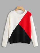 Romwe Ribbed Trim Color Block Sweater