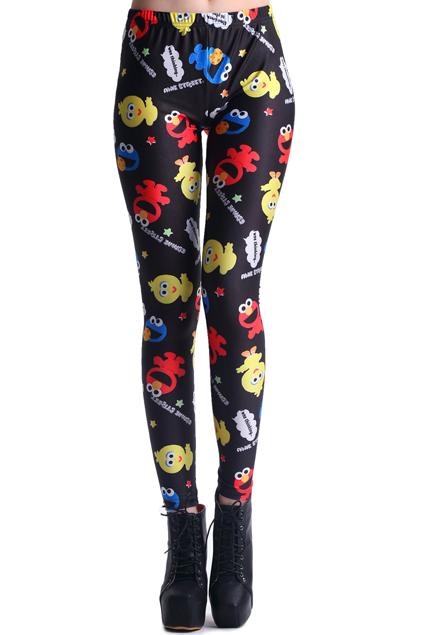 Romwe Romwe Sesame Street Big Bird Print Black Leggings