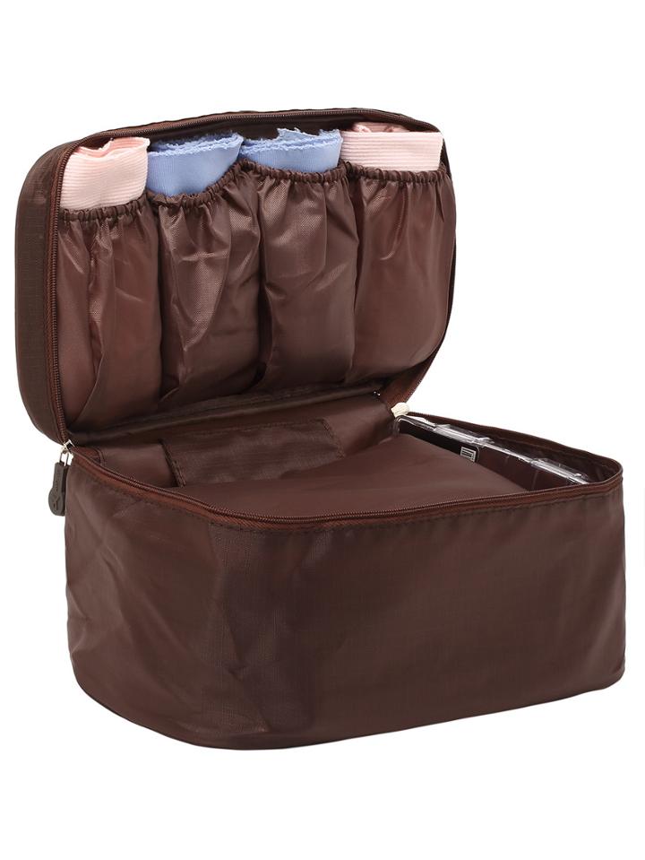 Romwe Coffee Zipper Multifunctional Wash Bag
