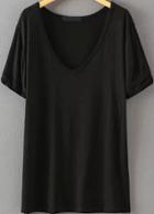 Romwe V Neck Loose Black T-shirt