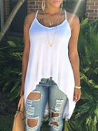 Romwe Spaghetti Strap High Low White Cami Top