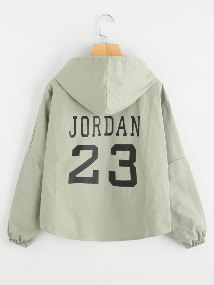 Romwe Letter Print Back Dip Hem Hooded Jacket