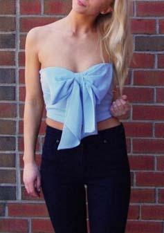 Romwe Strapless With Bow Blue Vest